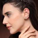 Gold Plated Floral Shaped American Diamond Studded Ear Climber Earrings