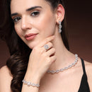 Rhodium Plated Silver Toned Circular Shaped White American Diamond Studded Jewellery Sets Combo