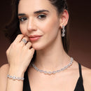 Rhodium Plated Silver Toned Circular Shaped White American Diamond Studded Jewellery Sets Combo