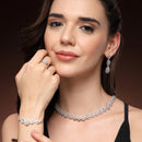 Rhodium Plated Silver Toned Teardrop Shaped White American Diamond Studded Jewellery Sets Combo