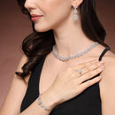 Rhodium Plated Silver Toned Teardrop Shaped White American Diamond Studded Jewellery Sets Combo