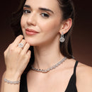 Rhodium Plated Silver Toned White American Diamond Studded Jewellery Sets Combo