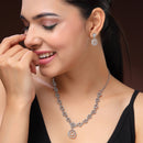 Rhodium Plated Silver Toned Spiral Shaped White American Diamond Studded Jewellery Set