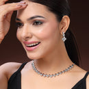 Rhodium Plated Silver Toned Geometrical Shaped White American Diamond Studded Jewellery Set