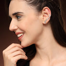 Rhodium Plated Silver Toned White American Diamond Studded Ear Climber Earrings
