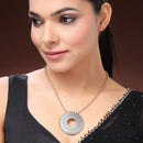 Oxidized Silver Toned Circular Shaped Boho Style Pendant Necklace