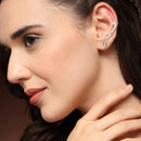 Rhodium Plated Silver Toned White American Diamond Studded Ear Climber Earrings