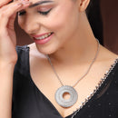 Oxidized Silver Toned Circular Shaped Boho Style Pendant Necklace