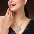 Oxidized Silver Toned Floral Shaped  Boho Style Pendant Necklace