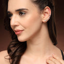 Rhodium Plated Silver Toned Square Shaped American Diamond Studded Ear Climber Earrings
