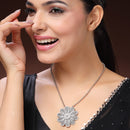 Oxidized Silver Toned Floral Shaped  Boho Style Pendant Necklace