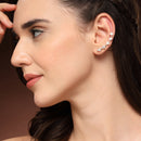 Rhodium Plated Silver Toned Square Shaped American Diamond Studded Ear Climber Earrings