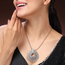 Oxidized Silver Plated Teardrop Shaped Boho Style Pendant Necklace