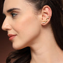 Gold Plated Twisted Shpaped American Diamond Studded Ear Climber Earrings