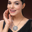 Oxidized Silver Toned Yellow Circular Shaped Pearl Studded Boho Style Pendant Necklace