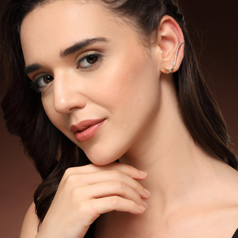 Gold Plated American Diamond Studded Ear Climber Earrings