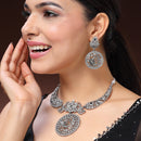 Oxidised Silver Toned Peacock Cubic Zirconia Studded Jewellery Set