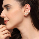 Gold Plated Leaf Shaped American Diamond Studded Ear cuff Earrings