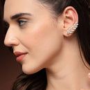 Gold Plated Leaf Shaped American Diamond Studded Ear cuff Earrings