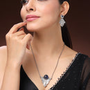 Oxidised Silver Toned Blue Stone Studded Engraved Style Boho Style Jewellery Set