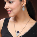 Oxidised Silver Toned Blue Stone Studded Engraved Style Boho Style Jewellery Set