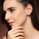 Rhodium Plated Silver Toned Triangular Shaped American Diamond Studded Ear Climber