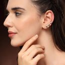 Rhodium Plated Silver Toned Triangular Shaped American Diamond Studded Ear Climber