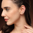 Rhodium Plated Silver Toned Heart Shaped American Diamond Studded Ear Climber Earrings