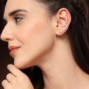 Rhodium Plated Silver Toned Heart Shaped American Diamond Studded Ear Climber Earrings