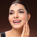 Rhodium Plated Silver Toned Pink & White American Diamond Studded Maang Tikka