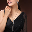 Oxidised Silver Toned Blue & Pink Stone Studded Tasseled Pendant Jewellery Set