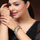 Rhodium Plated Silver Toned Floral Shaped Multicolor American Diamond Studded Bangles Set Of 2