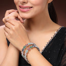 Rhodium Plated Silver Toned Floral Shaped Multicolor American Diamond Studded Bangles Set Of 2