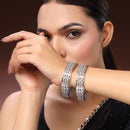 Rhodium Plated Silver Toned Oval Shaped American Diamond Studded Bangles Set Of 2