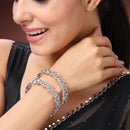 Rhodium Plated Silver Toned Bow Shaped White American Diamond Studded Bangles Set Of 2