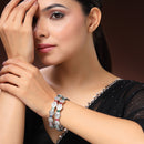 Rhodium Plated Silver Toned Geometrical Shaped Multicolor American Diamond Studded Bangles Set Of 2