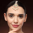ZENEME Gold Plated Multicolor Kundan Layered Chandbali Pearl Drop Maang Tikka for Women & Girls