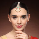 ZENEME Gold Plated Multicolor Kundan Layered Chandbali Pearl Drop Maang Tikka for Women & Girls