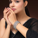 Rhodium Plated Silver Toned Teardrop Shaped White American Diamond Studded Bangles Set Of 2