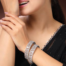 Rhodium Plated Silver Toned Teardrop Shaped White American Diamond Studded Bangles Set Of 2