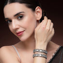 Rhodium Plated Square Shaped Mirror & Cubic Zirconia Studded Bangles Set Of 2