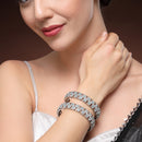 Gold Plated Floral Shaped Blue & White Cubic Zirconia Studded Bangles Set Of 2