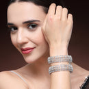 Rhodium Plated Silver Toned White Cubic Zirconia Studded Bangles Set Of 2