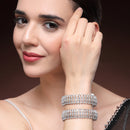 Rhodium Plated Silver Toned White Cubic Zirconia Studded Bangles Set Of 2