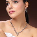 Rhodium Plated Silver Toned Heart Shaped White American Diamond Studded Jewellery Set