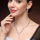 Rhodium Plated Silver Toned Circle Shaped White American Diamond Studded Jewellery Set