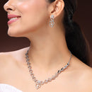 Rhodium Plated Silver Toned Heart Shaped White American Diamond Studded Jewellery Set