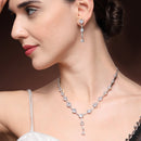 Rhodium Plated Silver Toned Circle Shaped White American Diamond Studded Jewellery Set