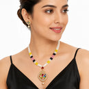 Traditional Gold Toned Brass Peacock Design Pearl Beads Necklace Set for Women