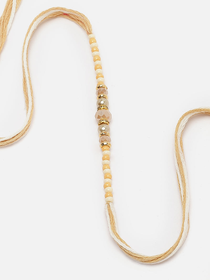 Traditional Gold Toned Beads Stringed Rakhi